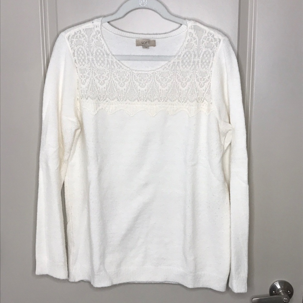 LOFT White Sweater with Lace